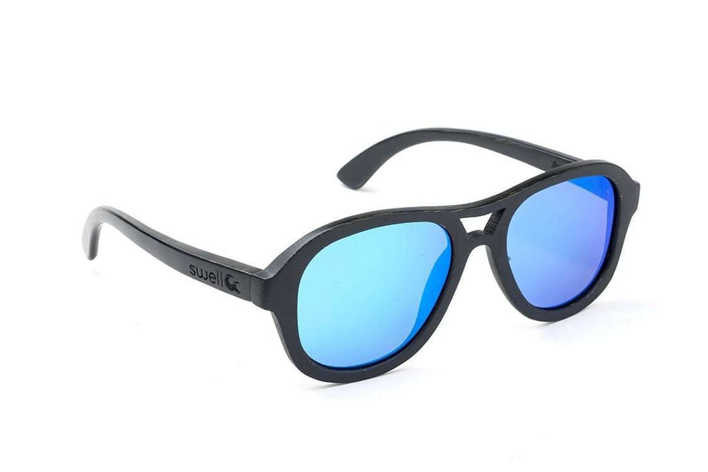 Swell Vision Avalon Black Bamboo Sunglasses with Blue Polarized Lenses - SwellVision