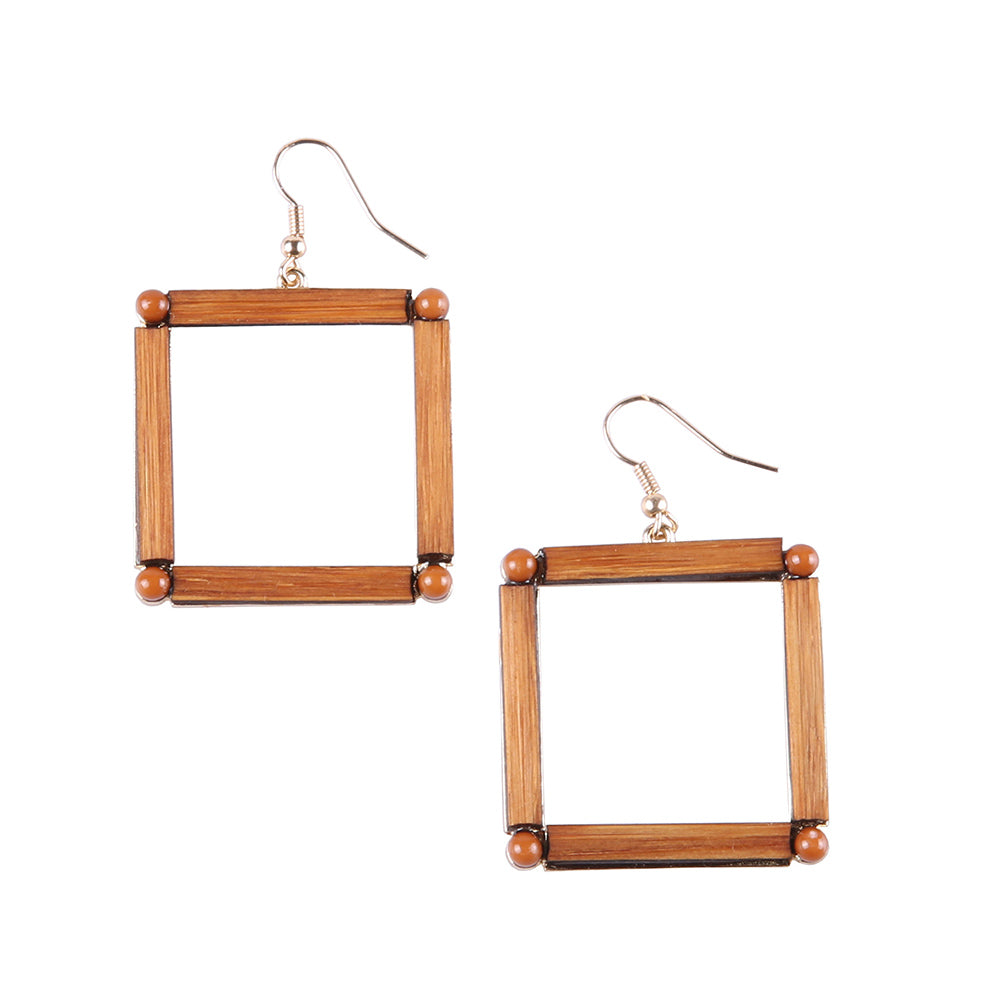 Brown Bamboo Square Hoop Earrings
