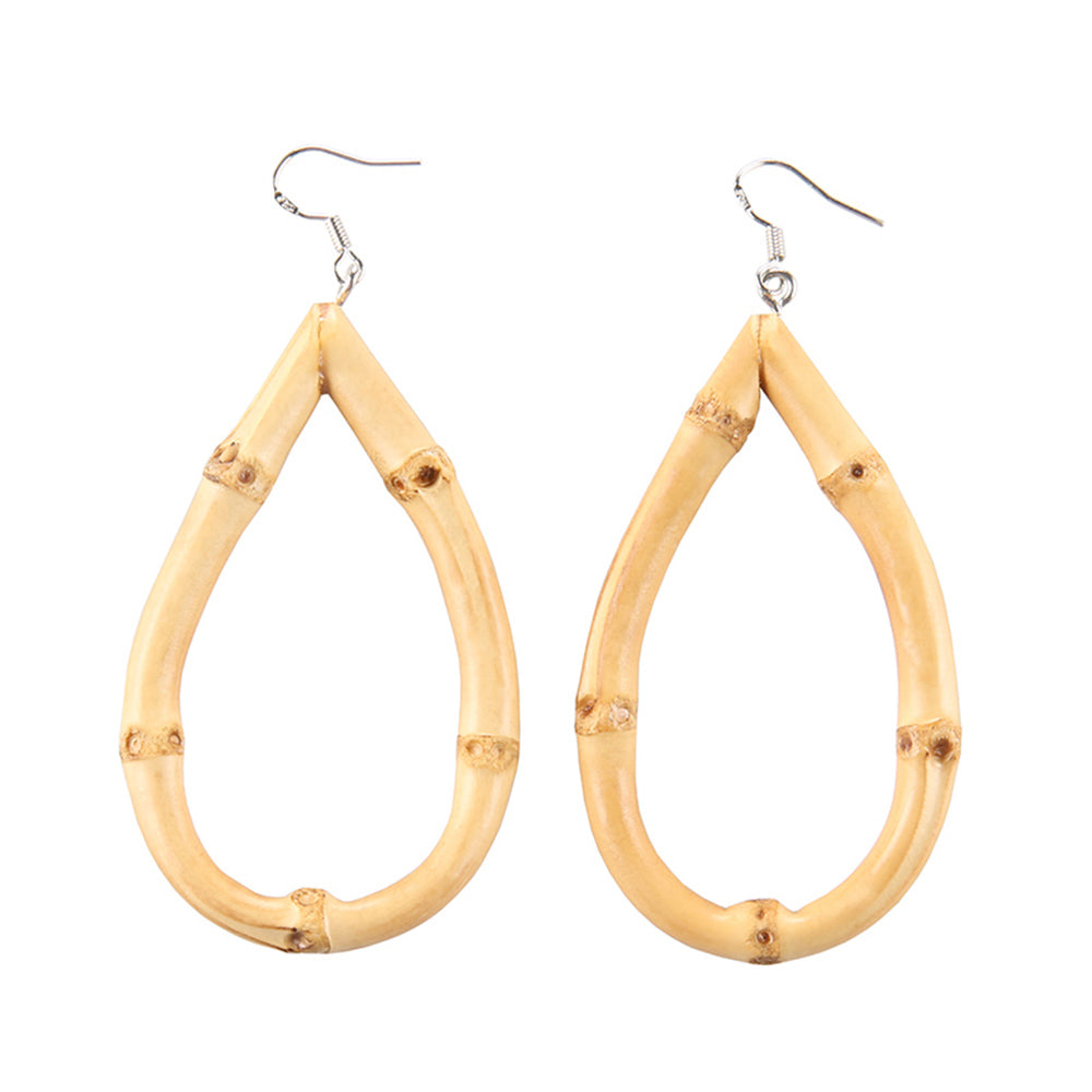 Bamboo Earrings For Women JUNTEX Handmade Natural Bamboo Wood Round Circle Dangle Hoop Earrings Fashion Jewelry Rattan Earrings