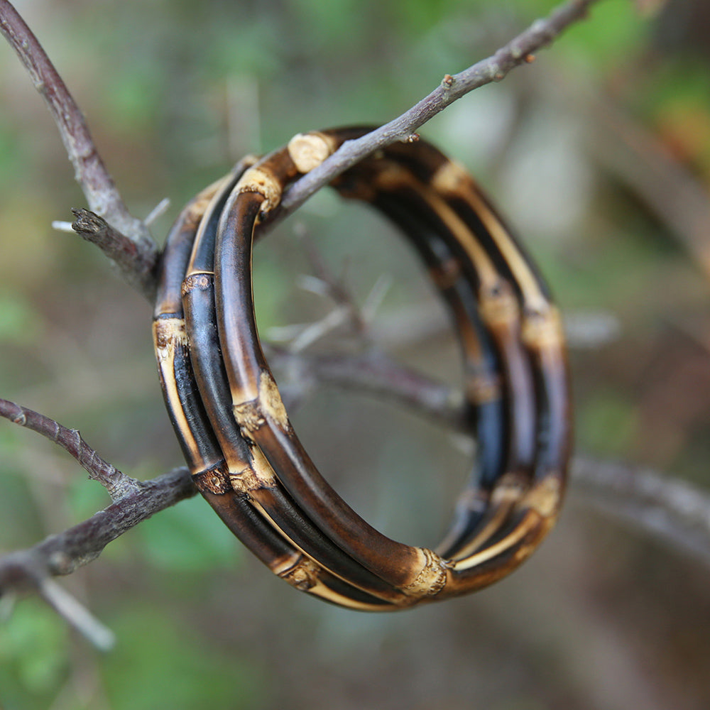 Spiral Black Bamboo Bangle Bracelet