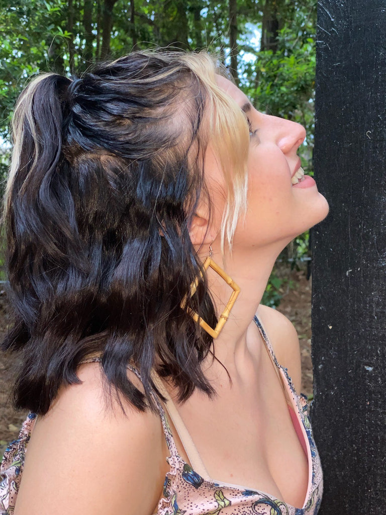 Natural Bamboo Diamond-Shaped Hoop Earrings