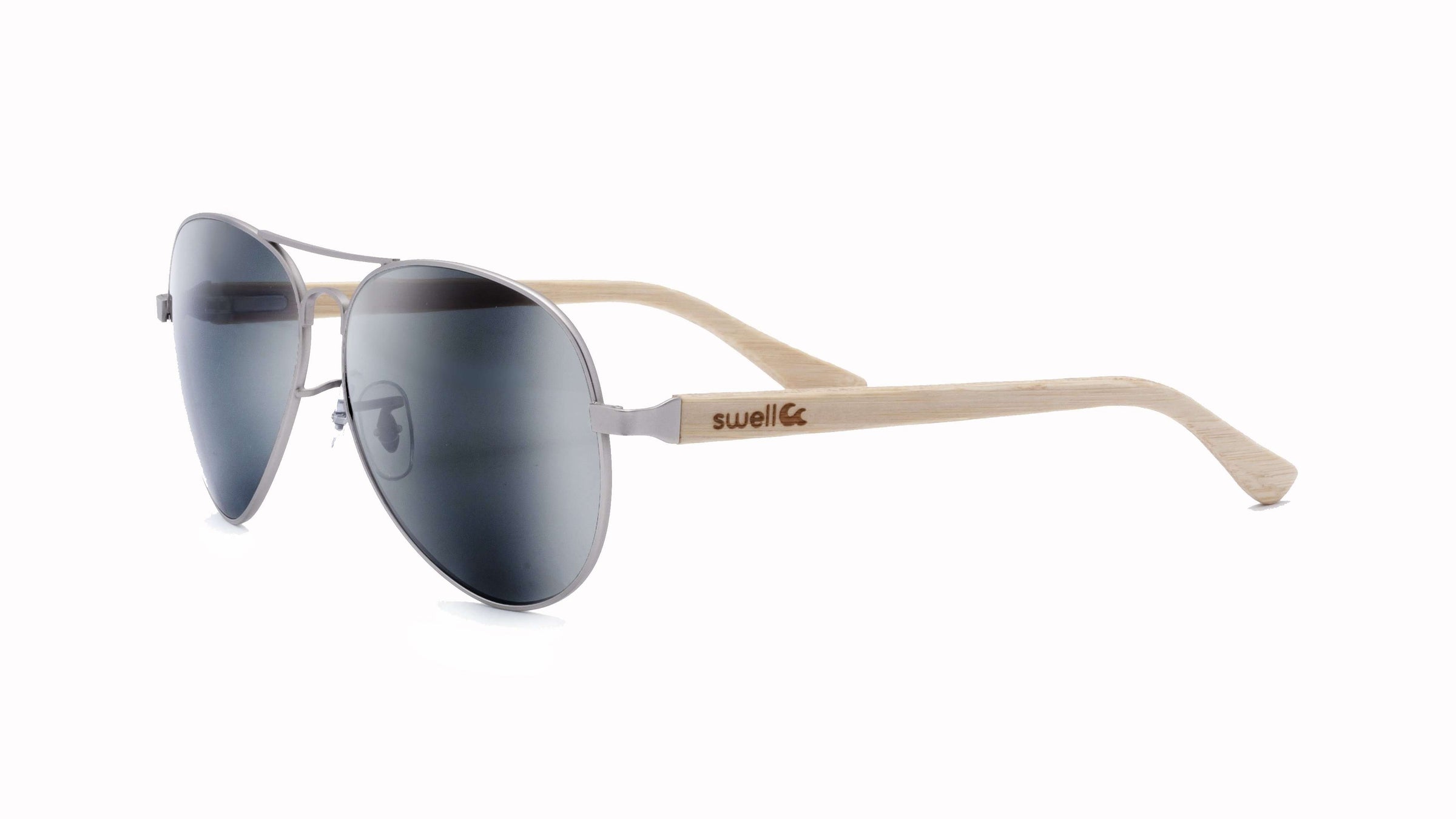 Eco-Friendly Bamboo Aviator Sunglasses - Silver and Tan Avion Bamboo Natural Frame – Ecochic Shades main image 3