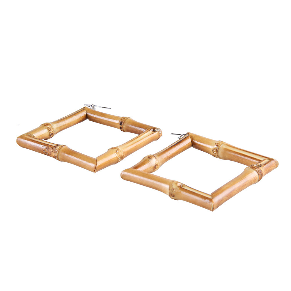 Natural Bamboo Diamond-Shaped Hoop Earrings