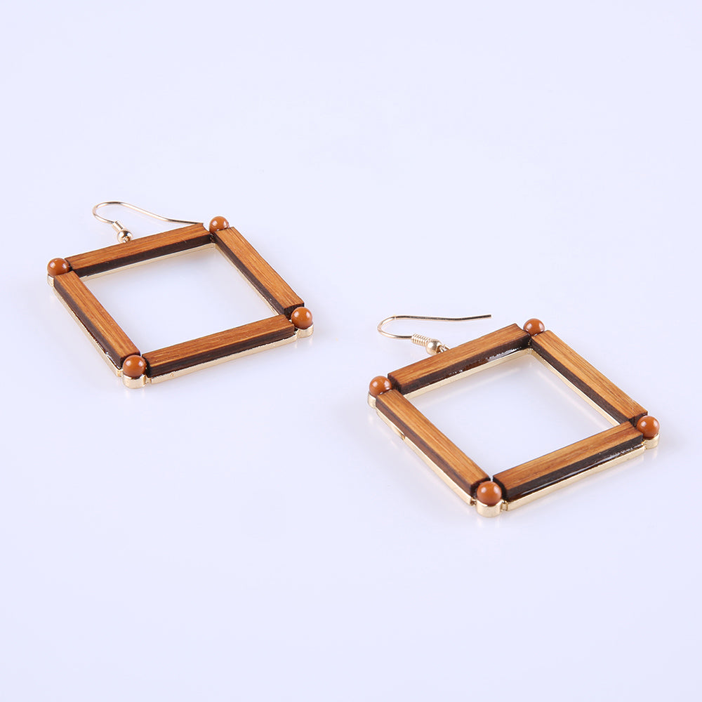 Brown Bamboo Square Hoop Earrings