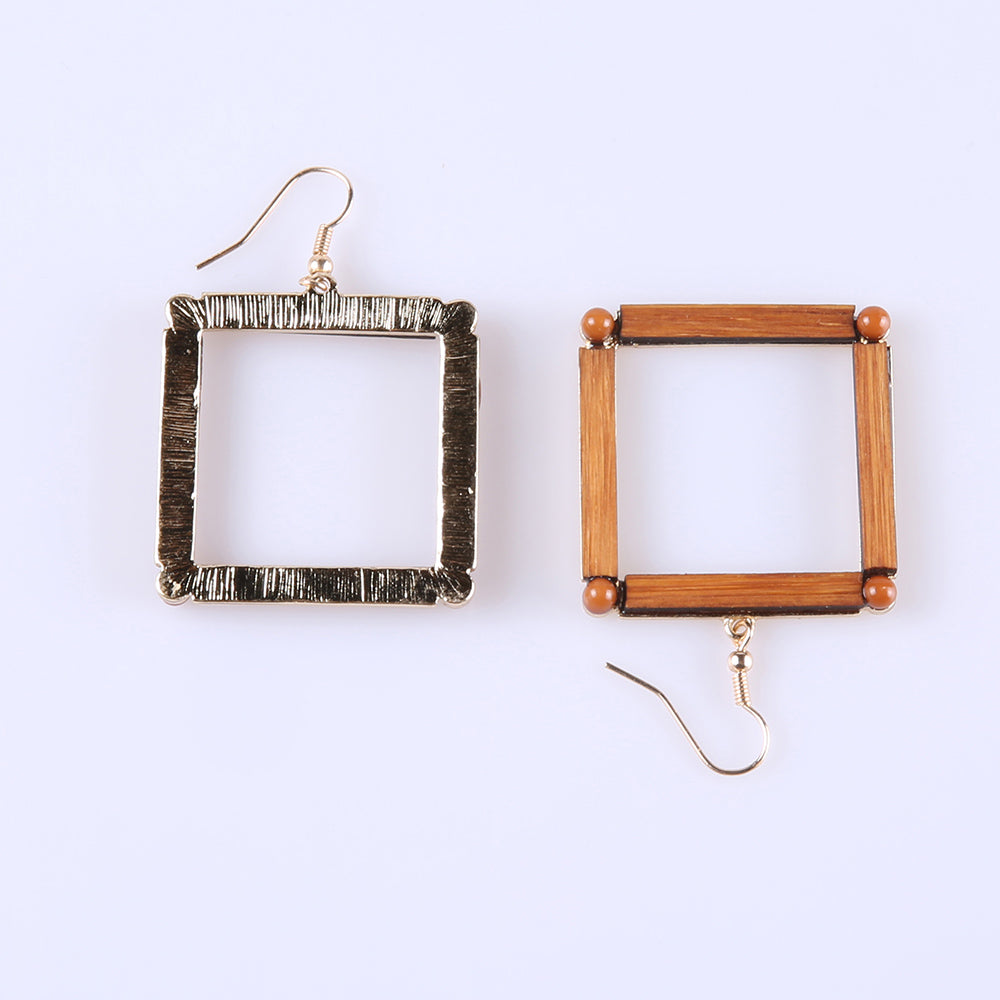 Brown Bamboo Square Hoop Earrings