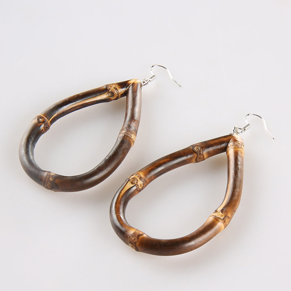 Black Bamboo Teardrop Hoop Earrings
