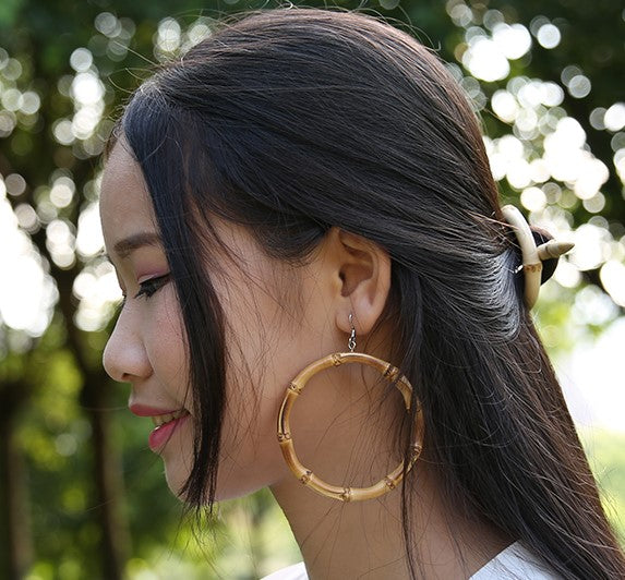 Natural Bamboo Hoop Earrings