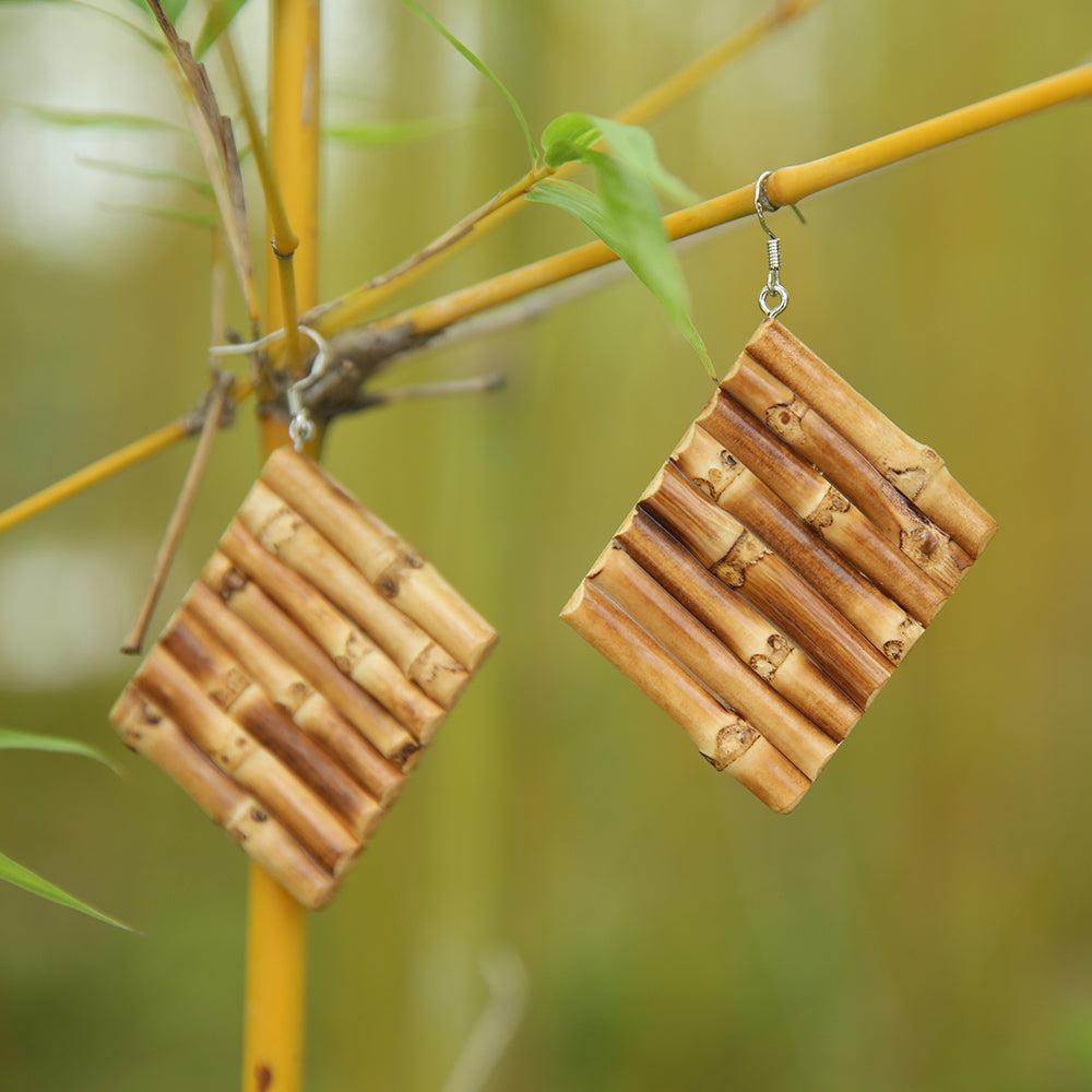 Natural Rhombus Bamboo Earrings