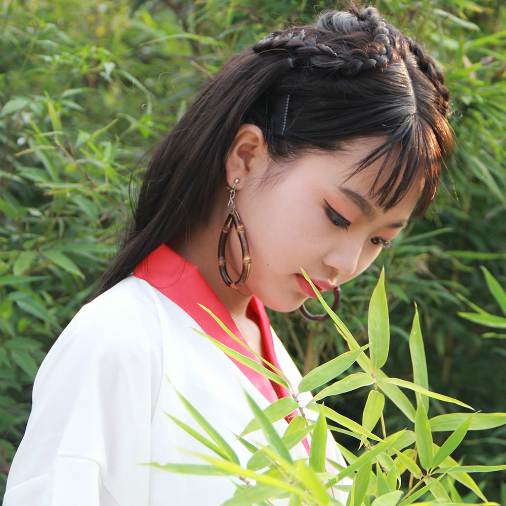 Black Bamboo Teardrop Hoop Earrings