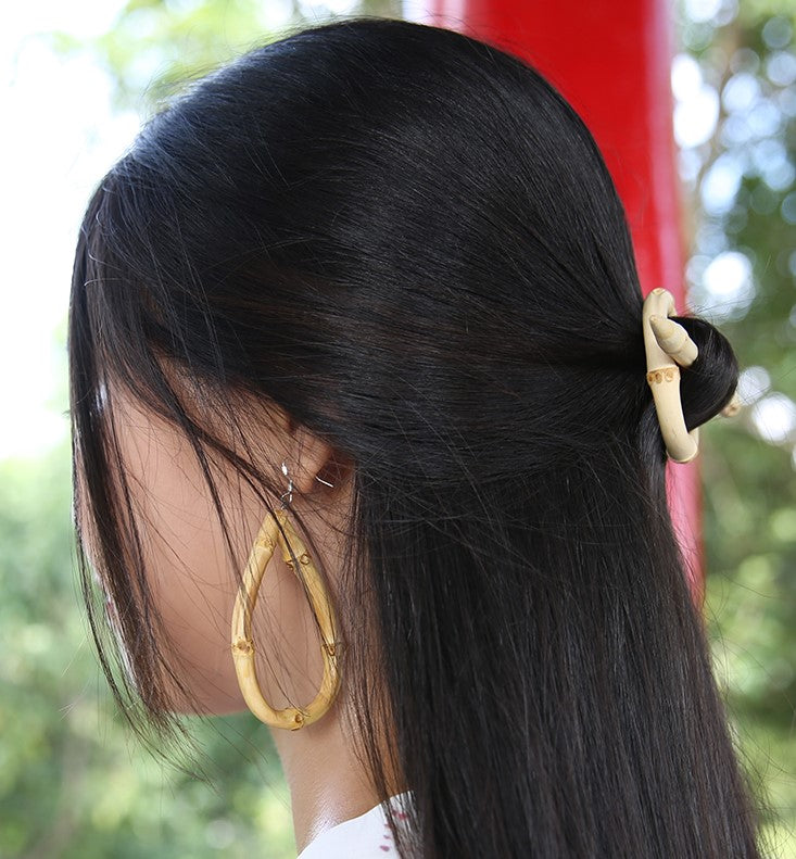 Natural Bamboo Teardrop Hoop Earrings