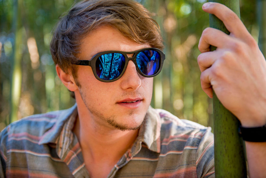 Avalon Black/Blue Bamboo Sunglasses