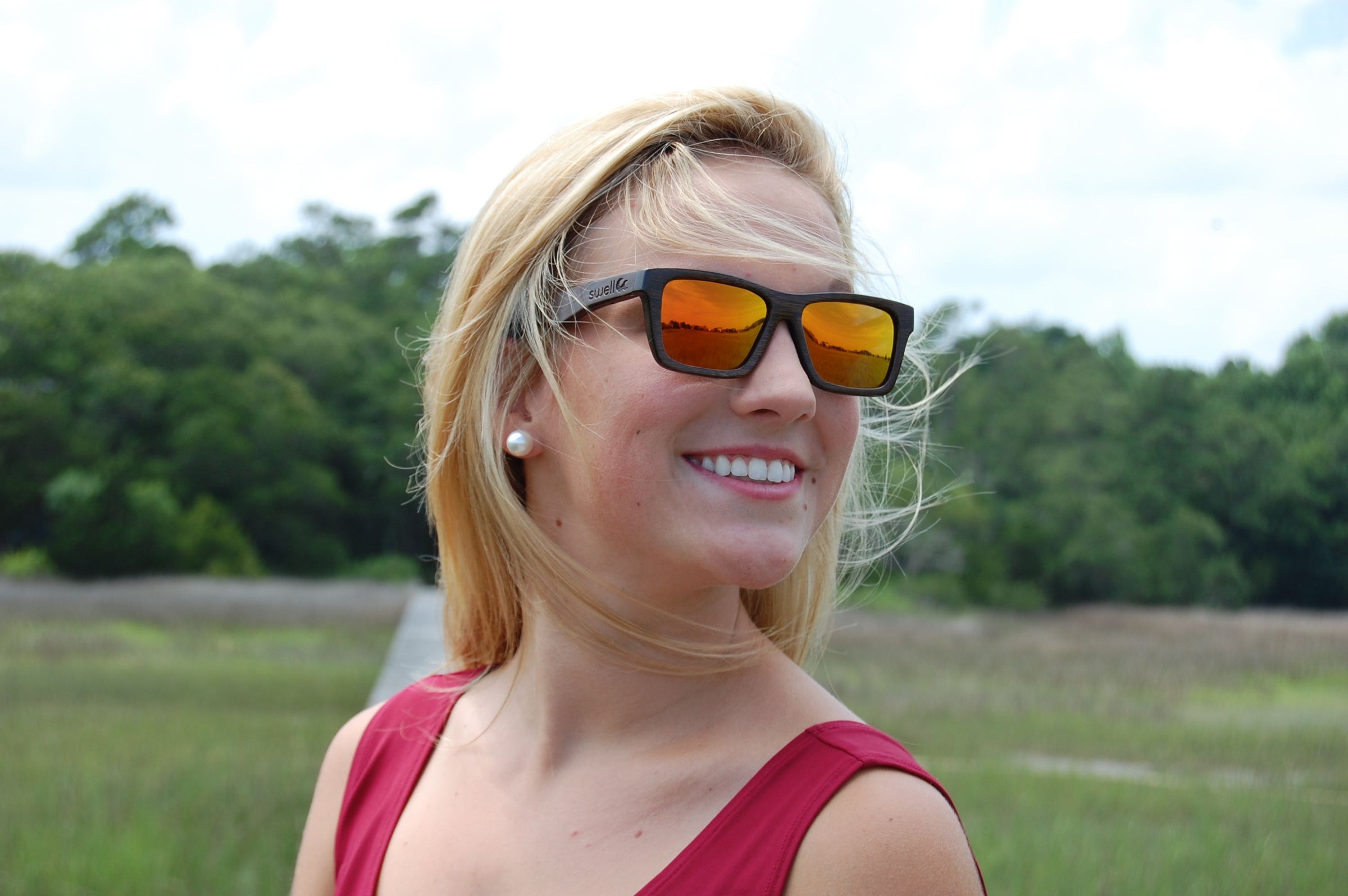 Bamboo Sunglasses Classic Black w Fire Polarized Lenses by Swell. Swell Vision